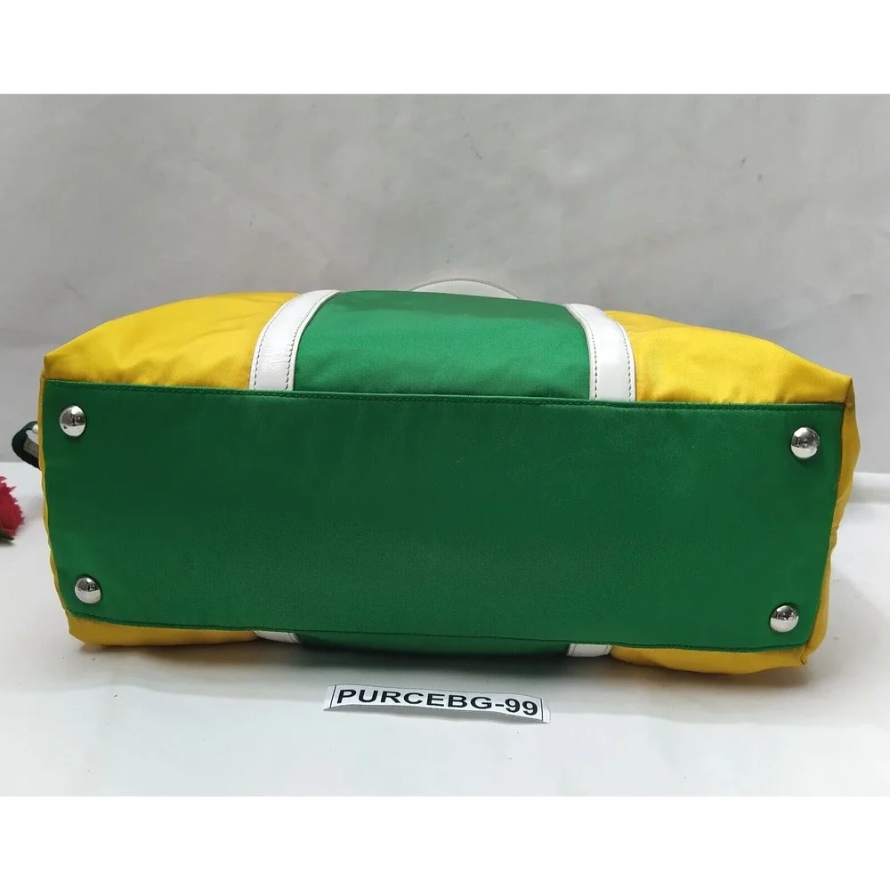 PRADA Two-Way Yellow Green Nylon Top Handle Zipper Satchel Crossbody Bag